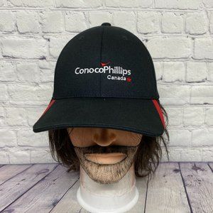Conoco Phillips Hat Cap Stretch Fit L/XL Black Red Embroidered Logo Oil & Gas